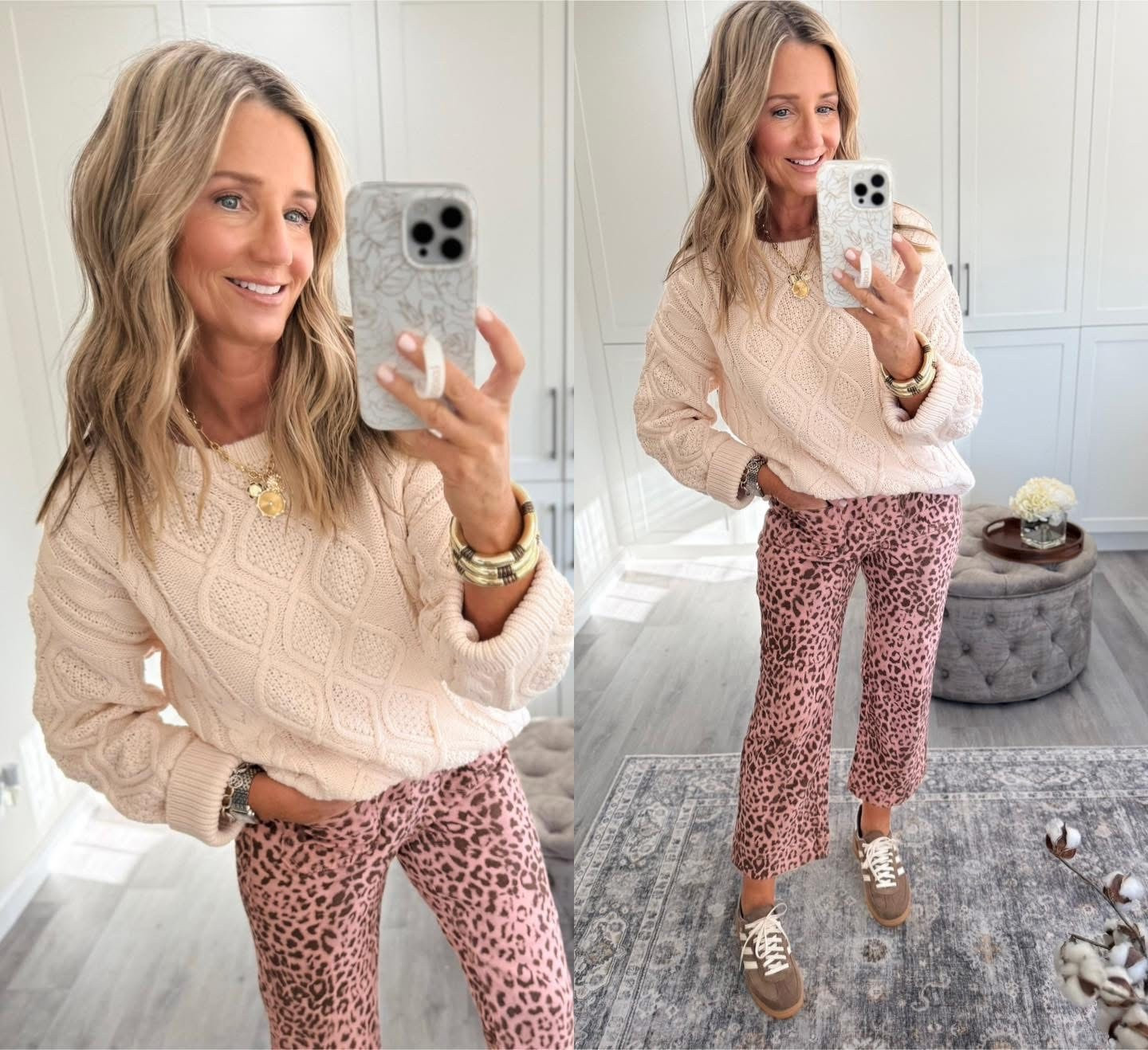 Knit sweater + leopard jeans! Total score!! TTS in both - size down .5 in sneakers 

#LTKFindsUnder50 #LTKFindsUnder100 #LTKOver40