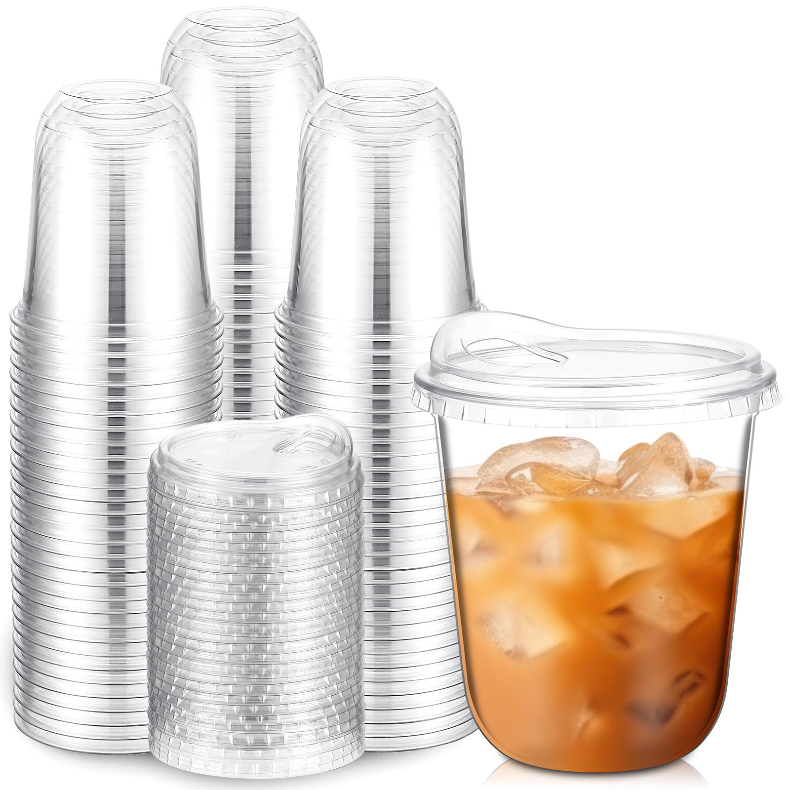 Baderke Clear Plastic Cups with Strawless Sip Lids Disposable Round Bottom Togo Cups for Coffee Smoothie Cold Beverage Coffee Shops and Party Catering(12 oz,100 Pcs) | Amazon (US)