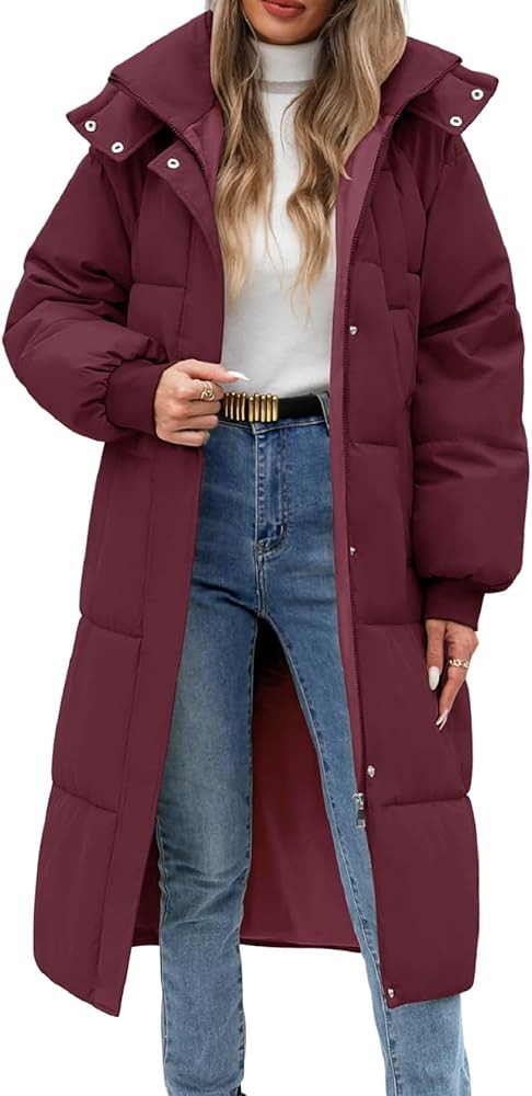 Women Long Puffer Coat Winter Warm Hooded Jacket Long Sleeve Parka Full Length Down Coats With Zi... | Amazon (US)
