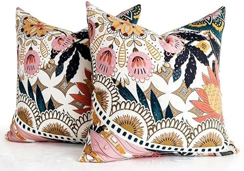 Outdoor Pillows Covers 18x18 Sofa Pillow Covers Decorative Floral Outdoor Waterproof Couch Pillow... | Amazon (US)