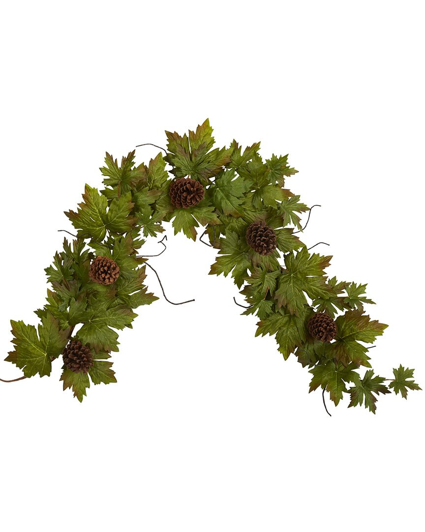 Nearly Natural 5Ft. Fall Maple Leaf With Pine Cones Artificial Garland | Gilt