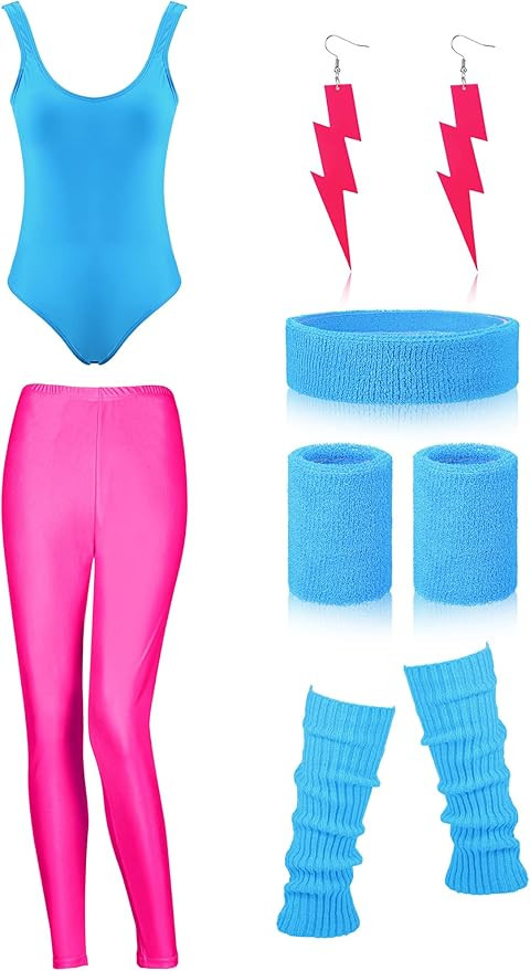 SATINIOR Women 80s 90s Workout Costume Outfit Accessories Set Leg Warmers Headband Wristbands Ear... | Amazon (US)