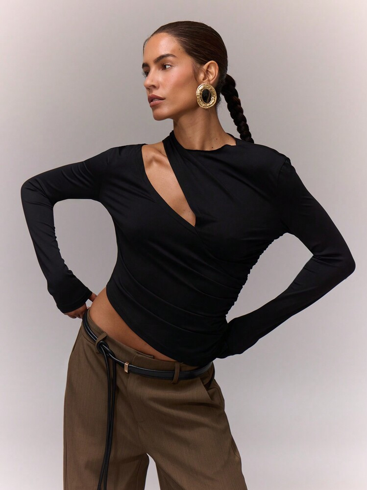 MUSERA Fall Clothes Asymmetric Cut Out Long Sleeve Top | SHEIN