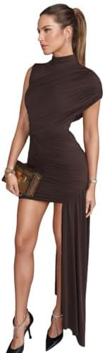 JUMISEE Women’s Elegant Irregular Ruched Mini Dress Flowy Ribbon Bodycon Cocktail Dress Sexy Pl... | Amazon (US)