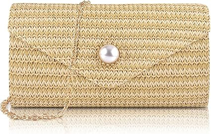 PACETAP Straw Clutch Purse for Women, Pearl Decoration Boho Crossbody Bags Handbags for Beach Tra... | Amazon (US)