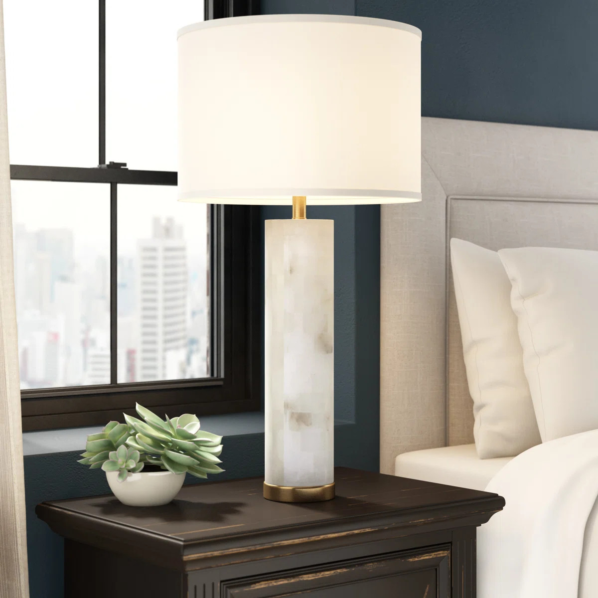 Afton White Alabaster Table Lamp | Wayfair North America