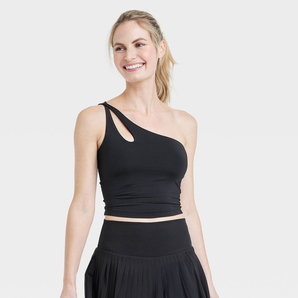 Women's Light Support Asymmetrical Crop Sports Bra - All In Motion™ Black S | Target