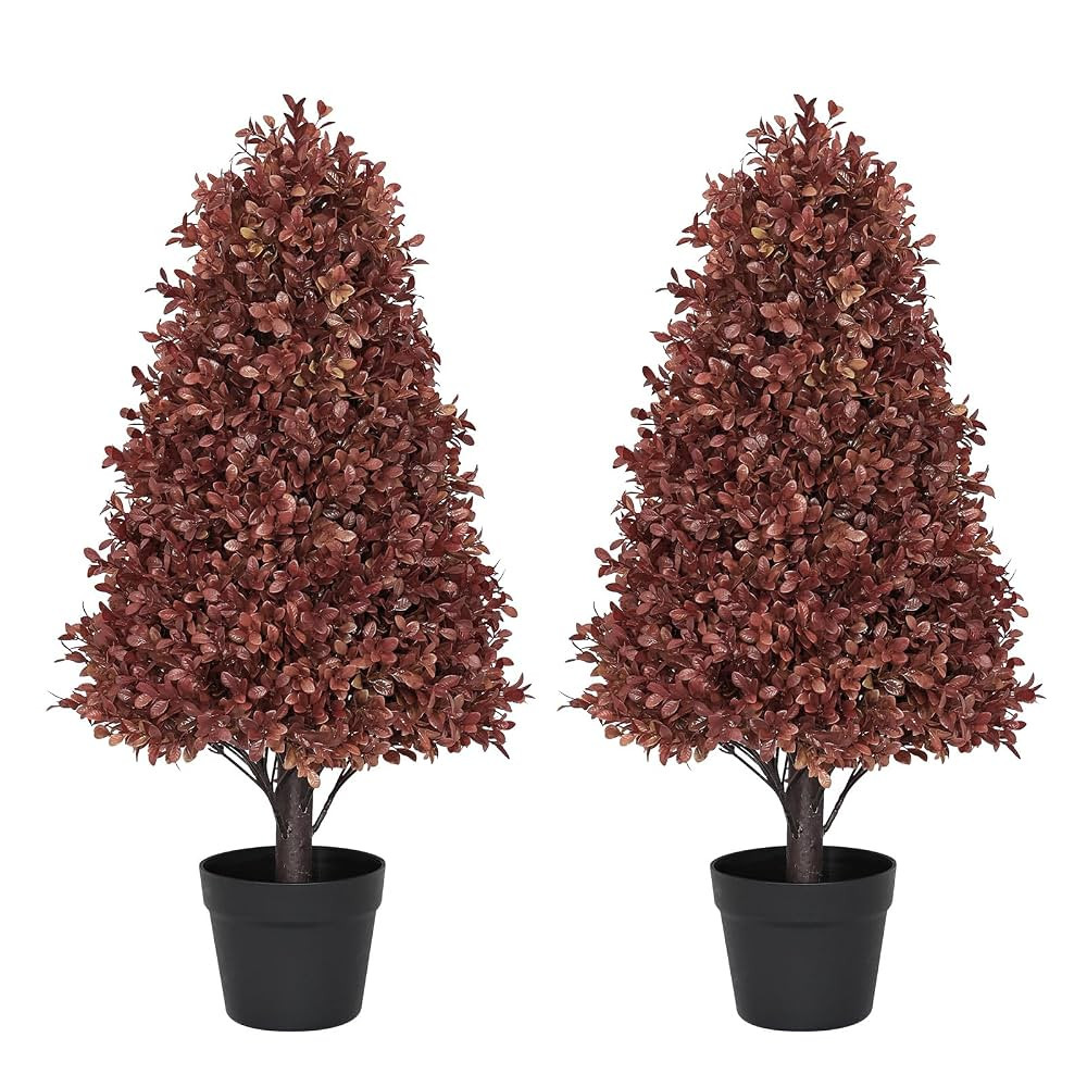 30" Fall Boxwood Topiary Trees Artificial Outdoor Set of 2, UV Resistant Tall Faux Plants for Fro... | Amazon (US)