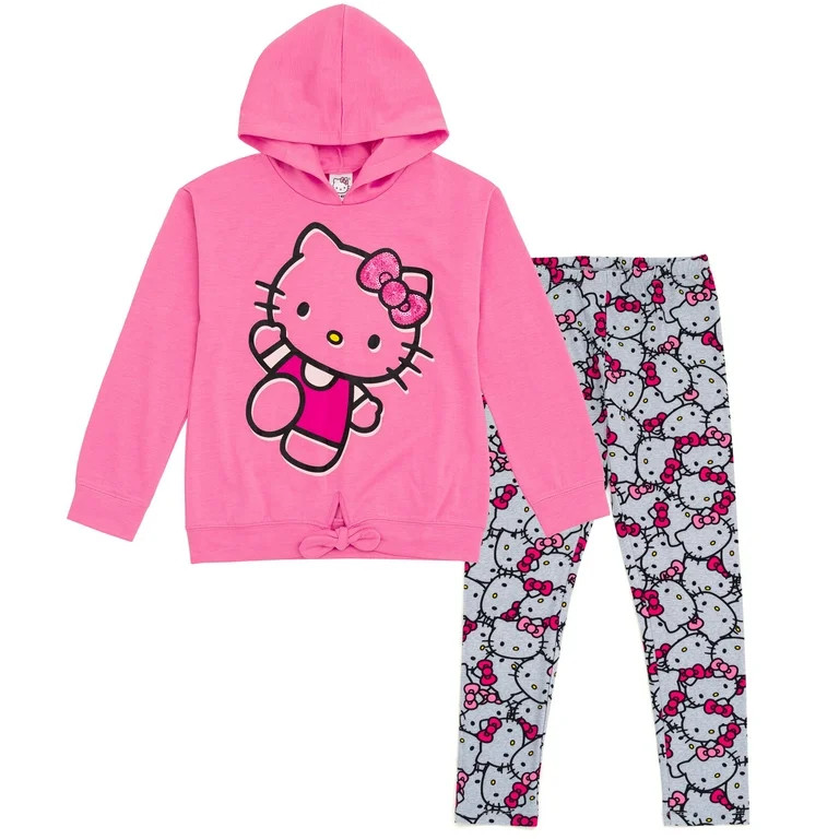 Hello Kitty Toddler Girls Pullover FleeceHoodie and Leggings Outfit Set Pink / Gray 2T | Walmart (US)