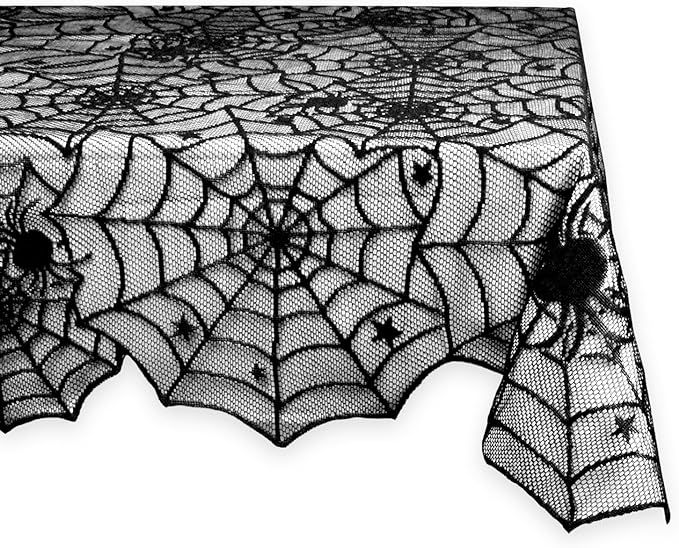 DII Black Lace Overlay Tabletop Collection Gothic Halloween Decor, Tablecloth, 54x72, Spider Web | Amazon (US)