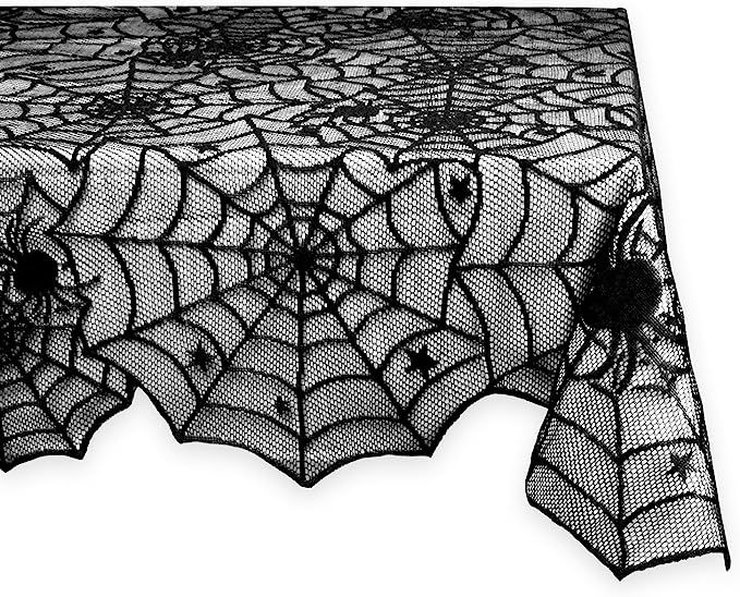DII 54x72" Rectangular Polyester Lace Tablecloth, Black Spider Web - Perfect for Halloween, Dinne... | Amazon (US)