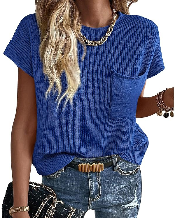 KIRUNDO Short Sleeve Sweater for Women 2025 Casual Sweater Vest Cotton Knit Pullover Tank Tops Tr... | Amazon (US)