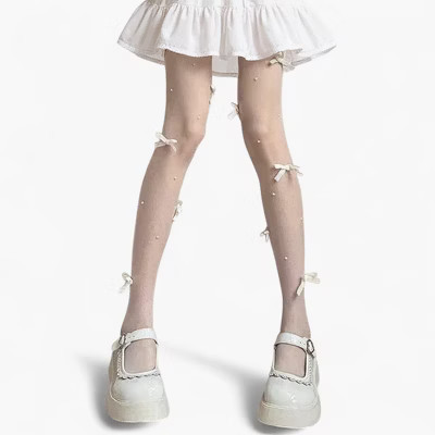 Anna-Kaci Women's Sheer Tights with Bow Accents and Polka Dot Embellishments - White | Target