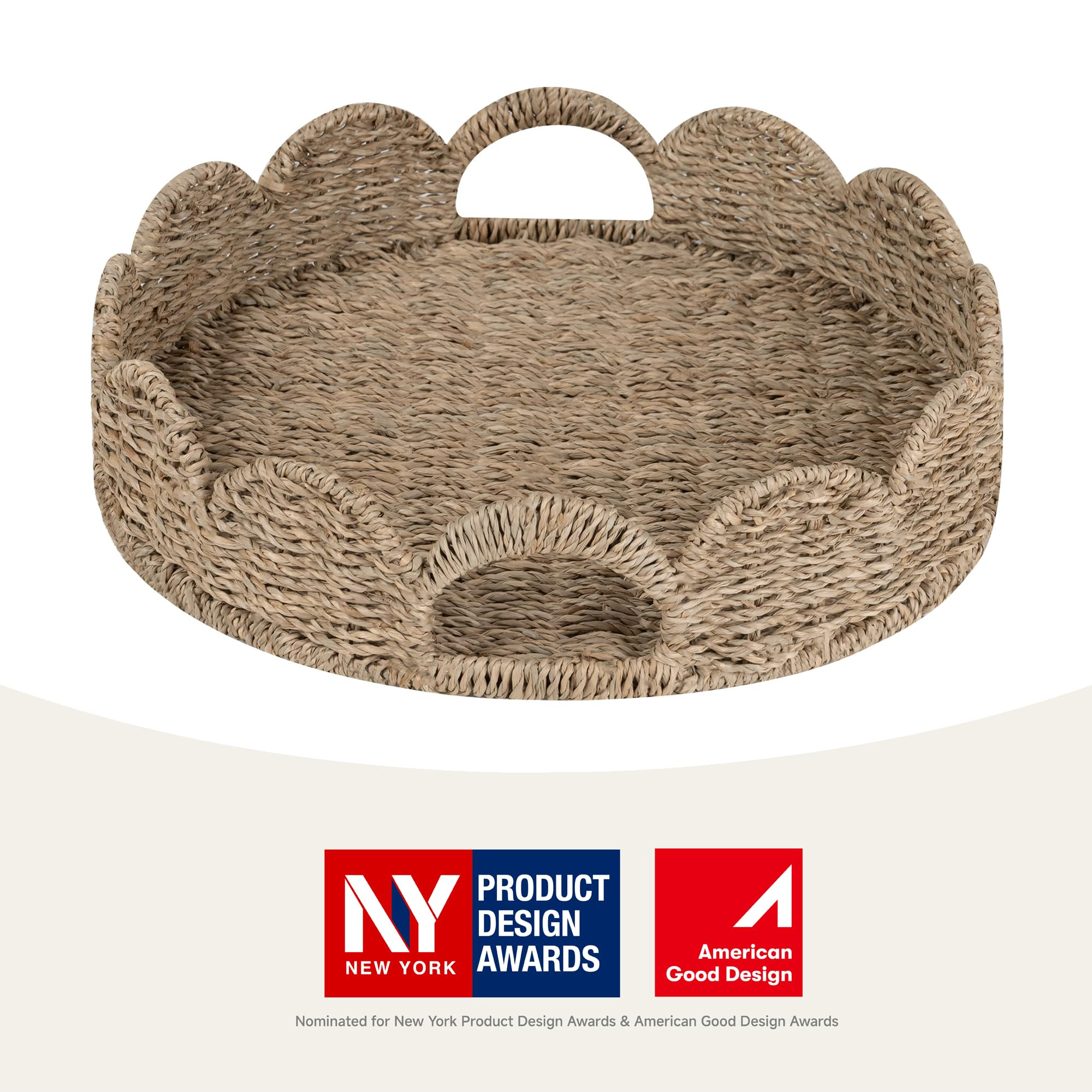 StorageWorks Round Wicker Scalloped Tray, Rattan Serving Trays with Handles, Seagrass Basket for ... | Amazon (US)
