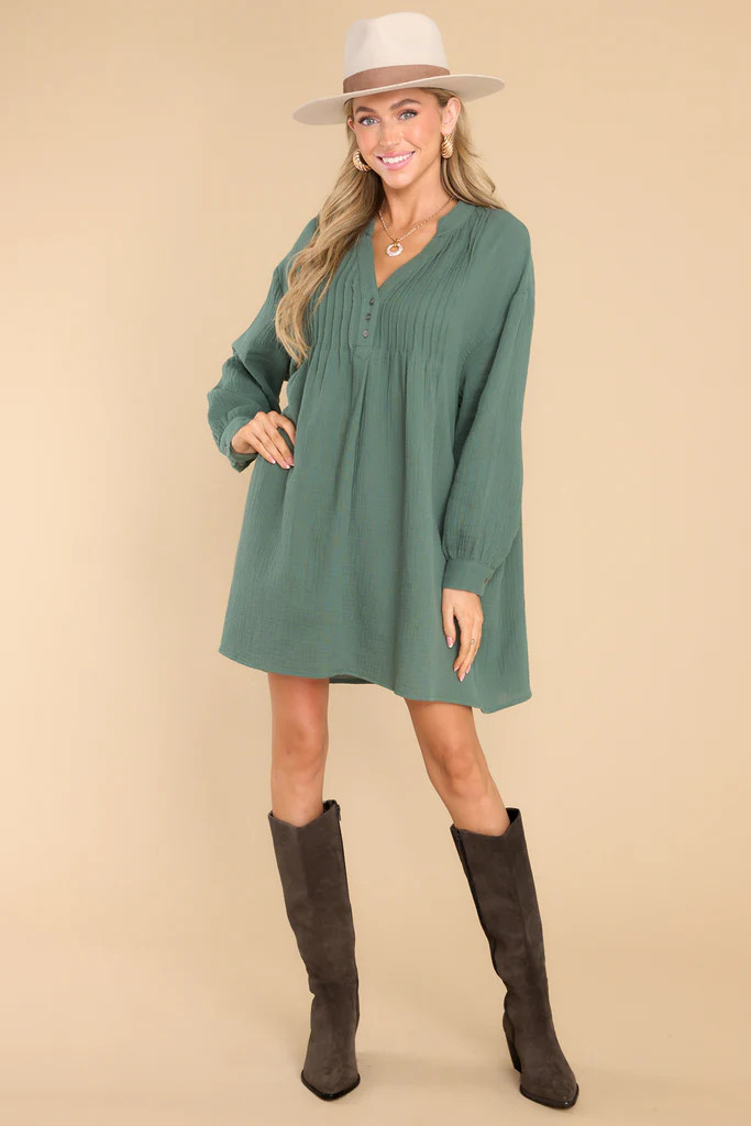 So Blissful Forest Green Gauze Dress | Red Dress 