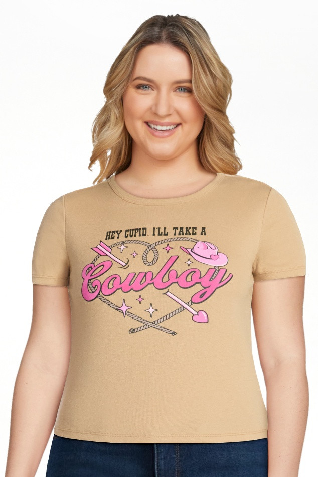 Social Edition Women's Valentine's Day Hey Cupid Cowboy Graphic Tee, Sizes XXS-XXL | Walmart (US)