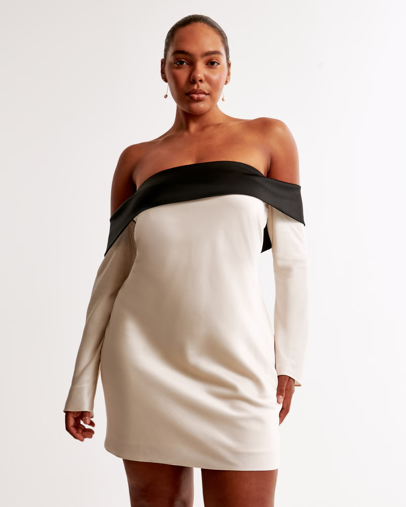 Women's Long-Sleeve Off-The-Shoulder Satin Mini Dress | Women's Dresses & Jumpsuits | Abercrombie... | Abercrombie & Fitch (US)