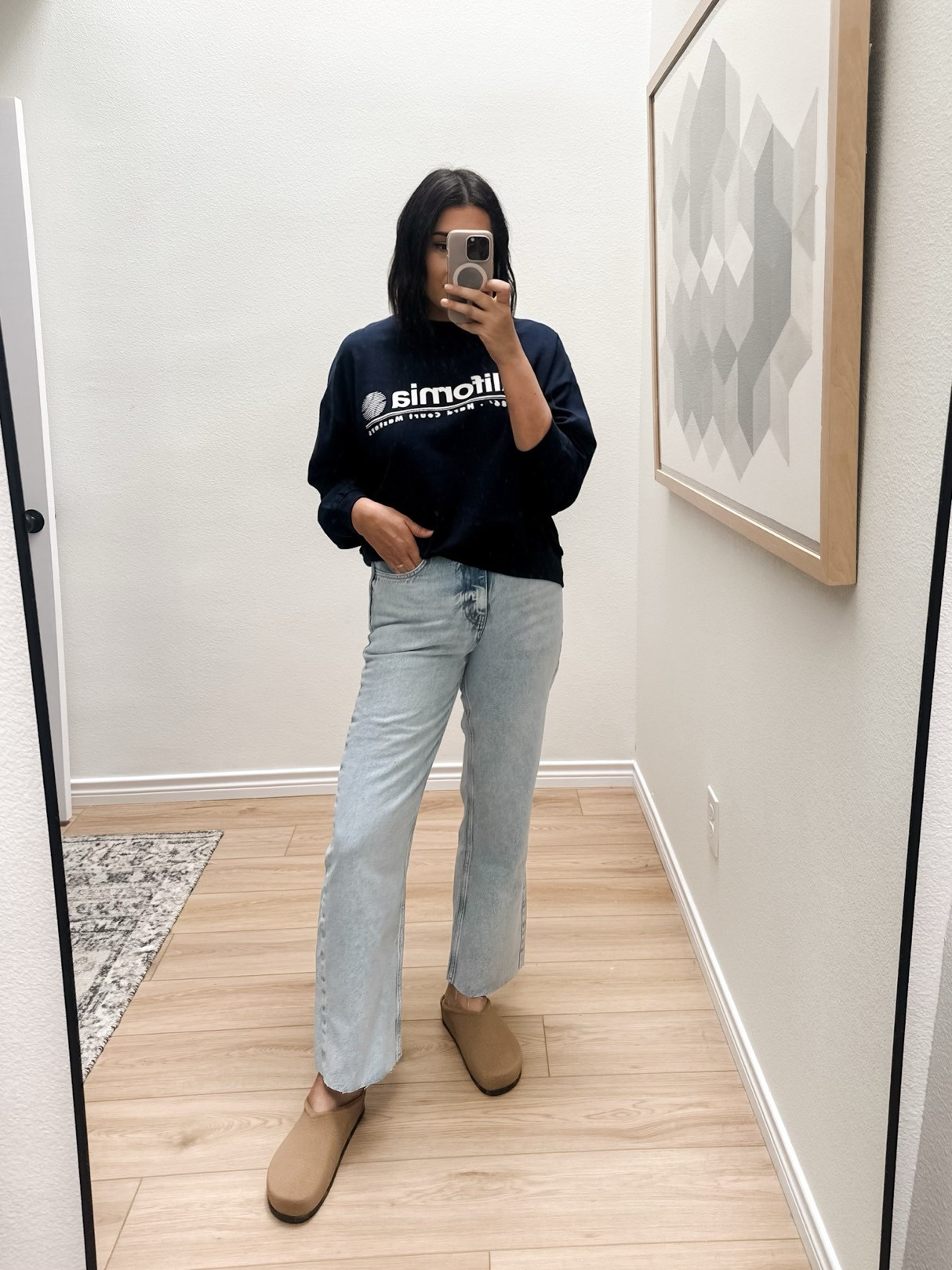 This photo isn’t doing this sweatershirt any justice but I love it! I took it on our trip last week. It’s so cool and vintage-y. I am in the medium, fit is TTS with a relaxed fit

PS: my Rothy’s clogs are on sale this weekend! I highly recommend.. 

I'm in the 30 of the jeans, perfect relaxed fit.  

 