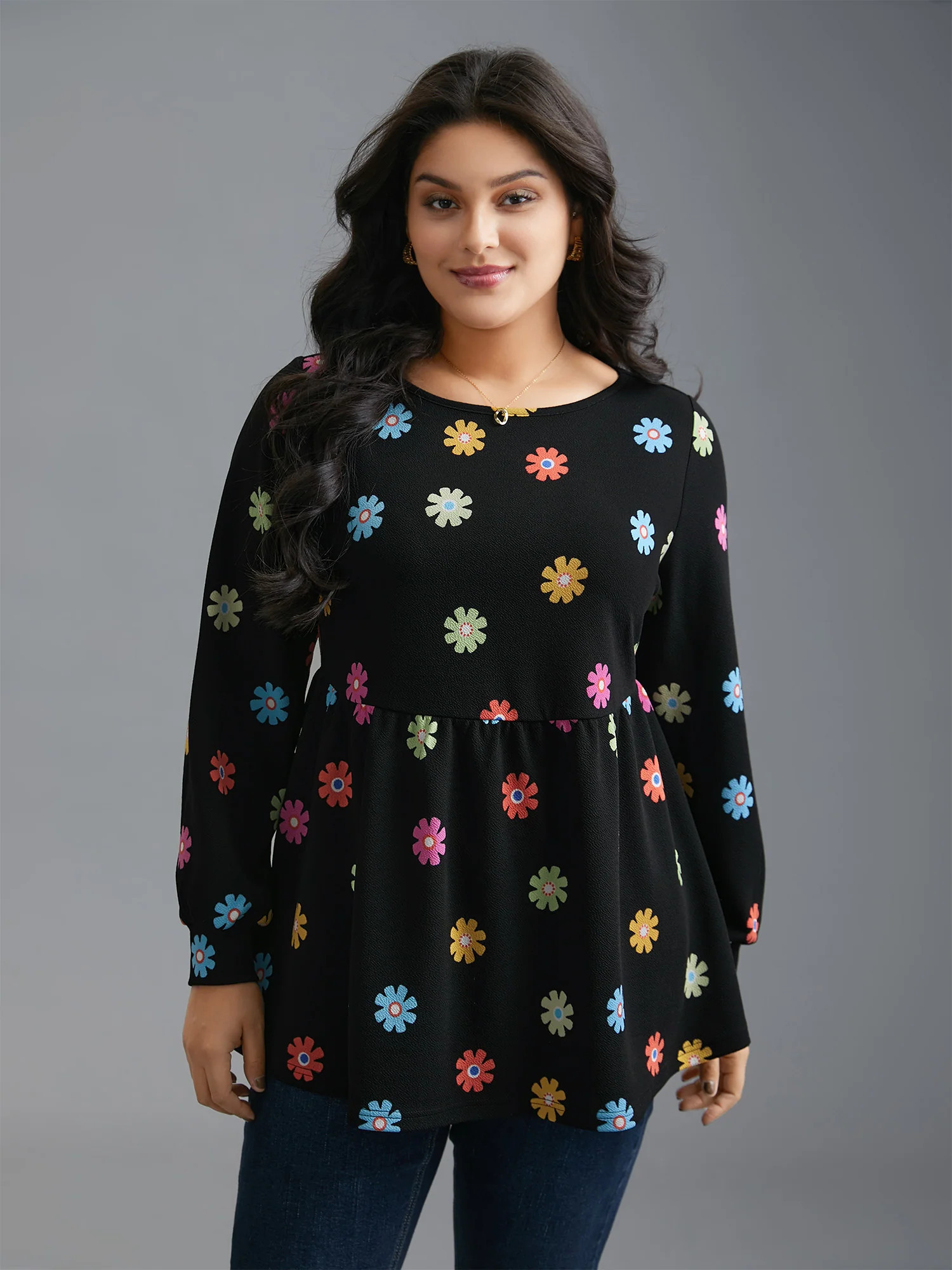 Multi-Color Floral Textured Stretchy Knit Top | Bloomchic