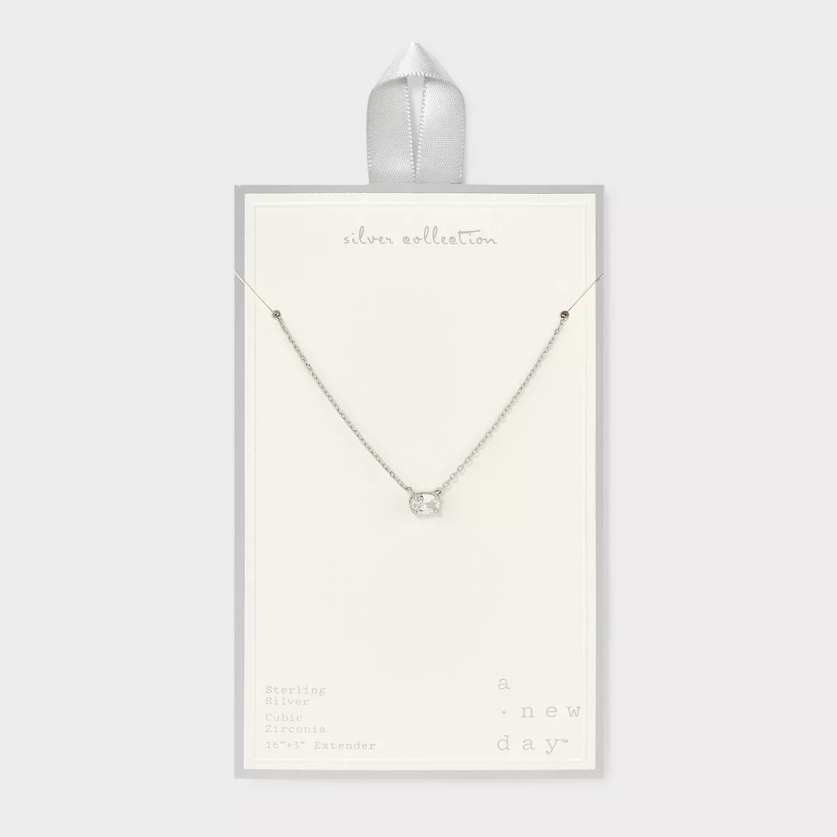 Sterling Silver Prong Set Oval Cubic Zirconia Necklace - A New Day™ Silver | Target