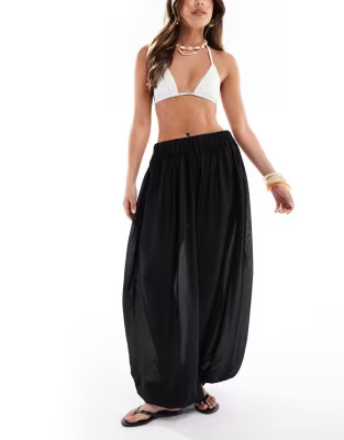 Pieces high waist harem style beach pants in black | ASOS | ASOS (Global)
