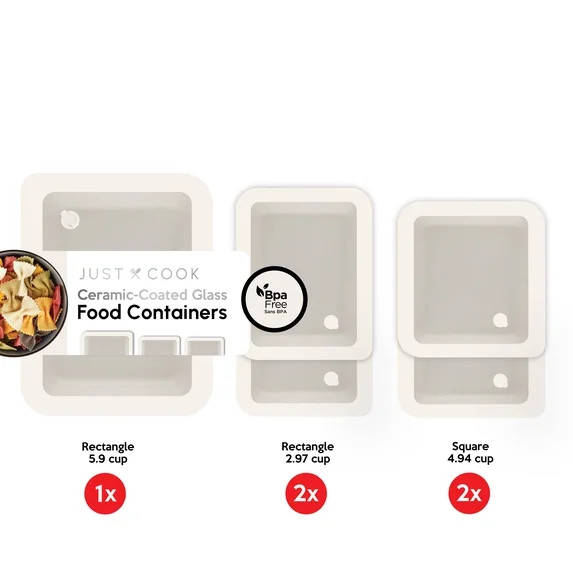 Just Cook Ceramic Glass Food Storage Container Set, 10 Piece Set, Best Used for Leftover Storage ... | Walmart (US)