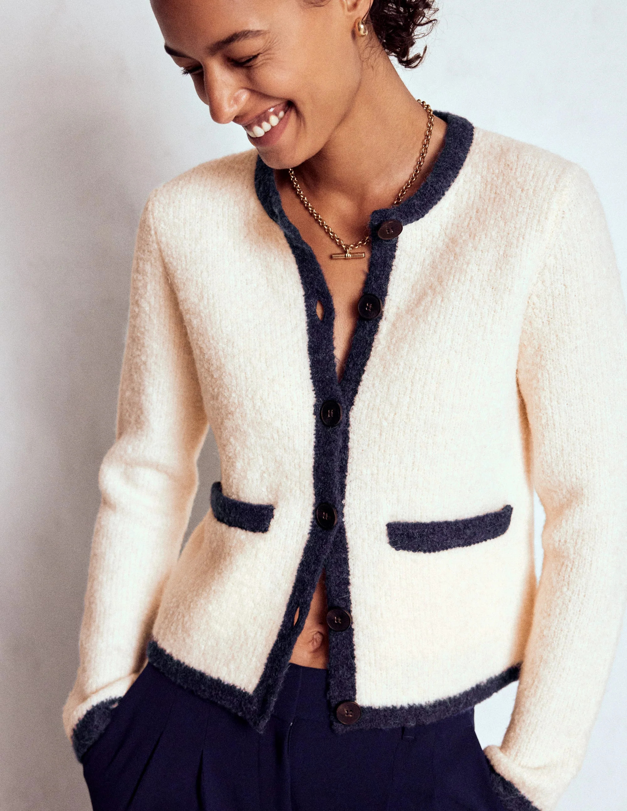 Holly Boucle Knitted Jacket-Warm Ivory, Boucle | Boden (US)