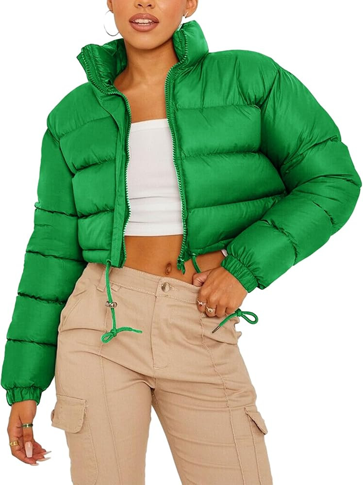 PEHMEA Women's Cropped Puffer Jacket Winter Warm Zip Up Stand Collar Short Down Bubble Coat with ... | Amazon (US)