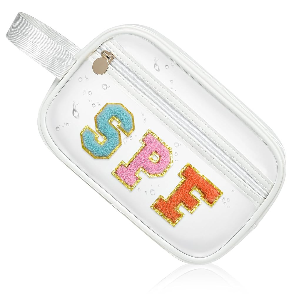 COSHAYSOO Clear SPF Makeup Bag Sunscreen Cosmetic SUN Zipper Pouch with Preppy Chenille Letter Pa... | Amazon (US)