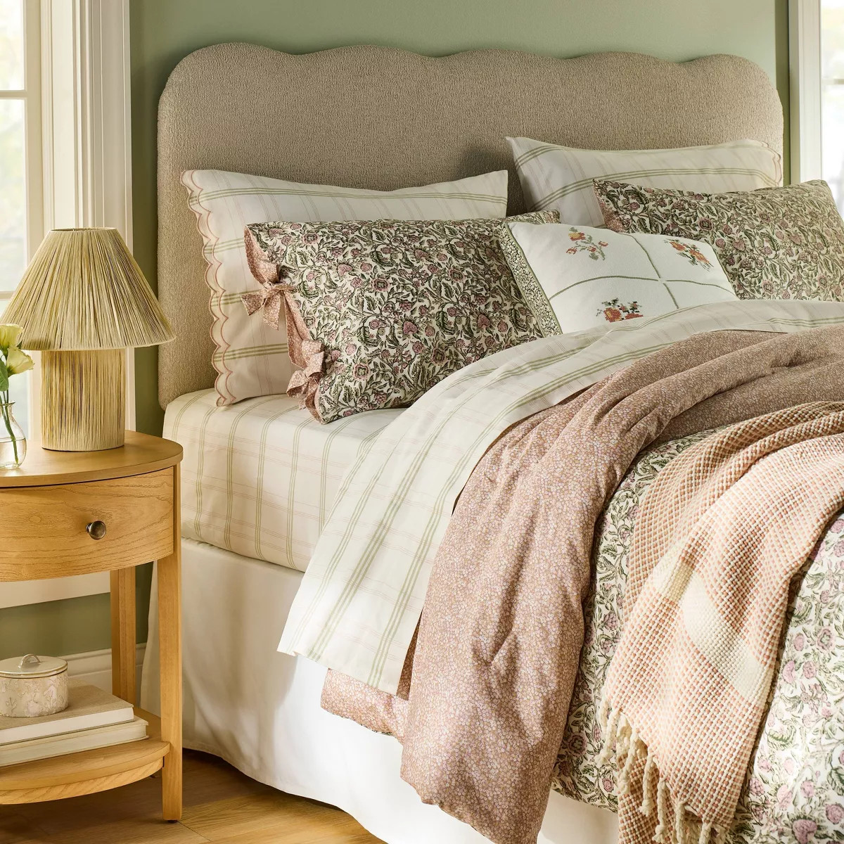 300 Thread Count Scalloped Edge Plaid Queen Sheet Set - Threshold™ designed with Studio McGee | Target