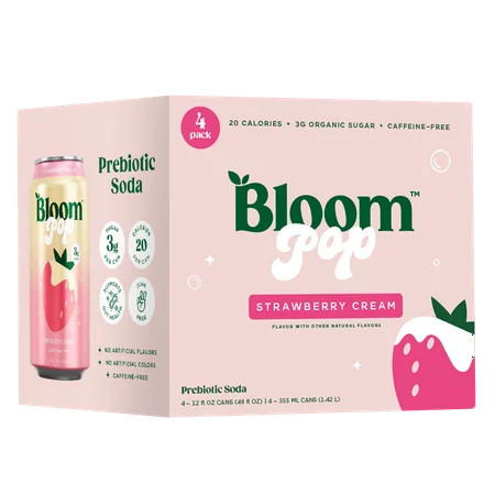 Bloom Pop Prebiotic Soda, Strawberries & Cream, 12 fl oz, 12 Pack | Walmart (US)