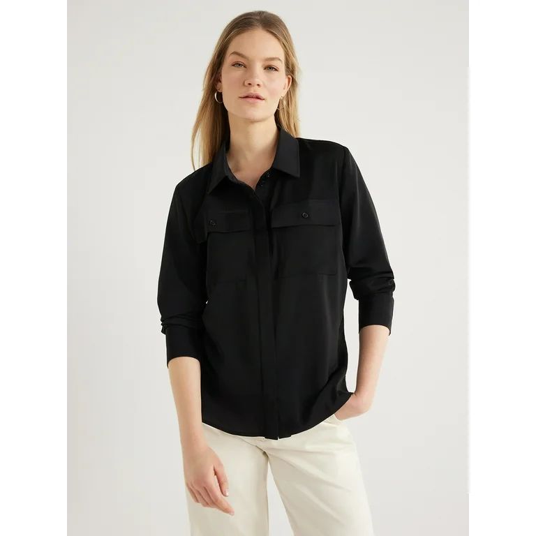 Scoop Women's Ultimate Button Down Blouse with Two Pockets, Sizes XS-XXL | Walmart (US)