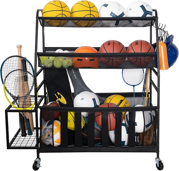 STORAGE MANIAC Ball Storage Bin Rolling Sports Ball Cart, Metal Garage Organizer Sport Rack Baske... | Amazon (US)