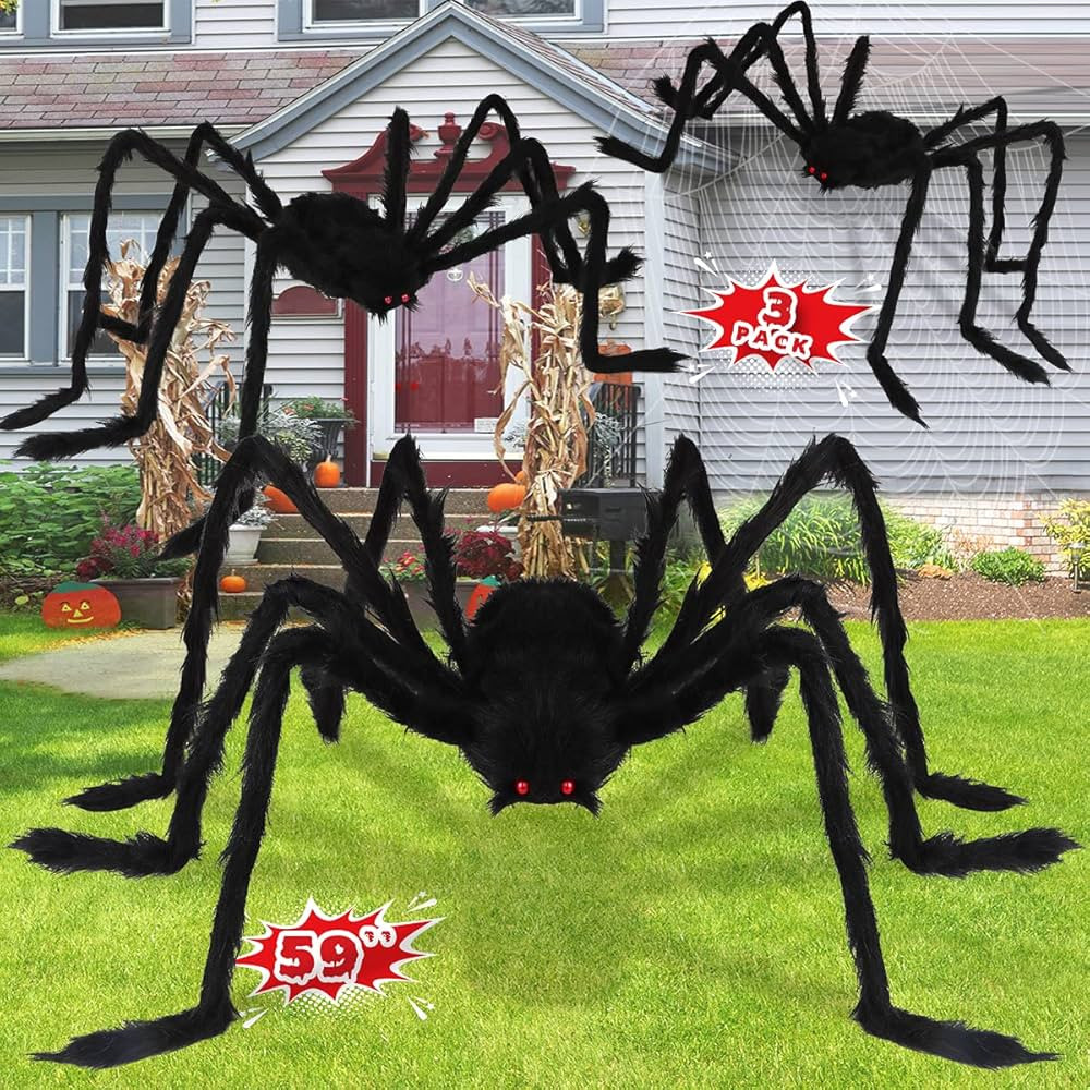 Halloween Giant Spider Decorations (3 Pack), Realistic Spiders Props, Fake Scary Hairy Spiders Se... | Amazon (US)