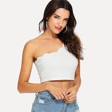Scallop Trim One Shoulder Crop Top | SHEIN