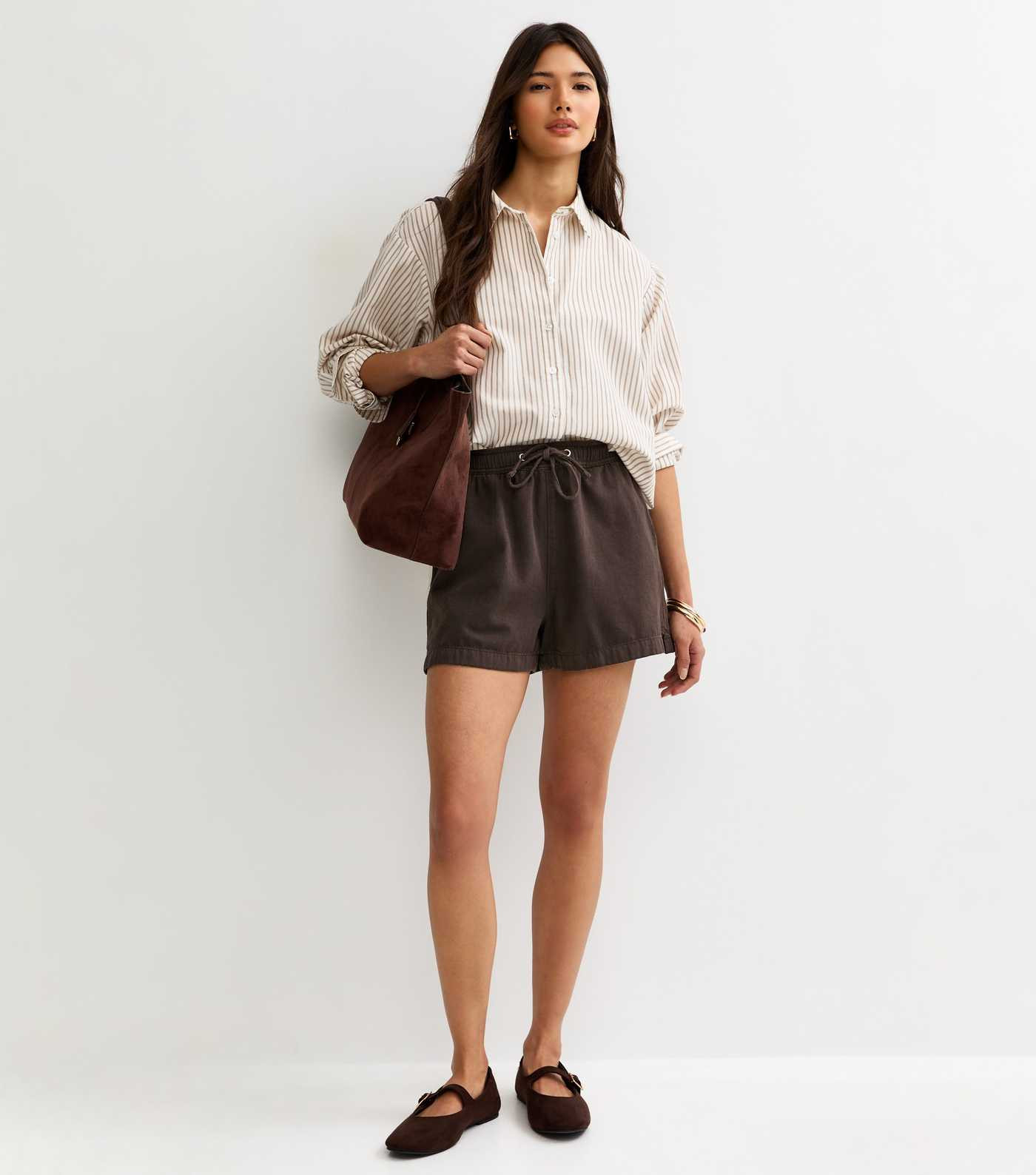 Dark Brown Cotton Twill Pull On Drawstring Shorts | New Look | New Look (UK)