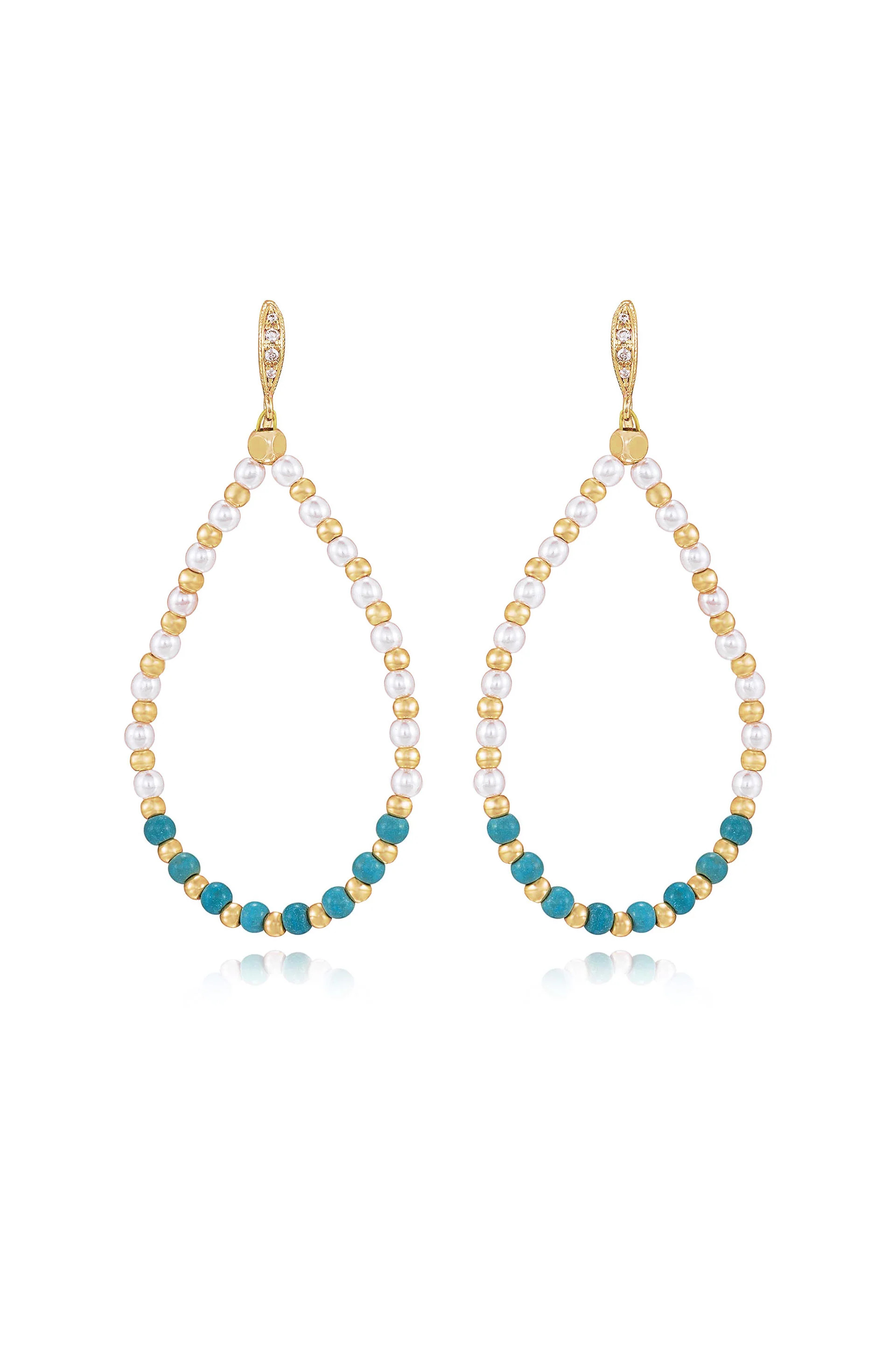 Turquoise and Pearl Teardrop Drop Earrings | Ettika