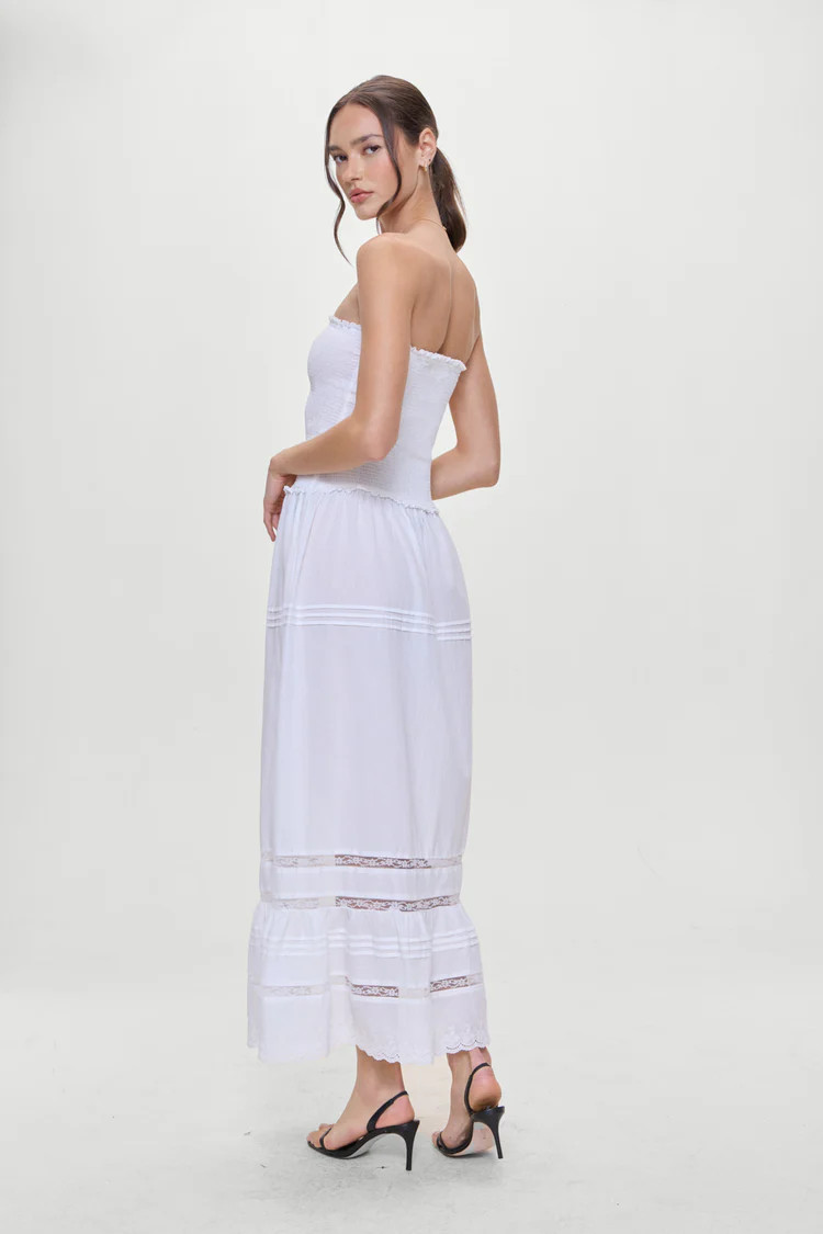 Empress Strapless Smocked Maxi Dress - White | Frankies Bikinis