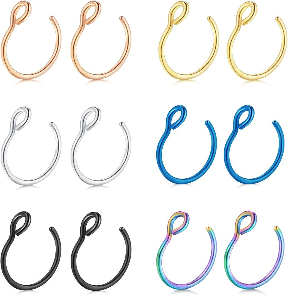 D.Bella 20G Fake Piercing Jewelry Hoop for Faux Lip Septum Nose Ring Set,8mm | Amazon (US)