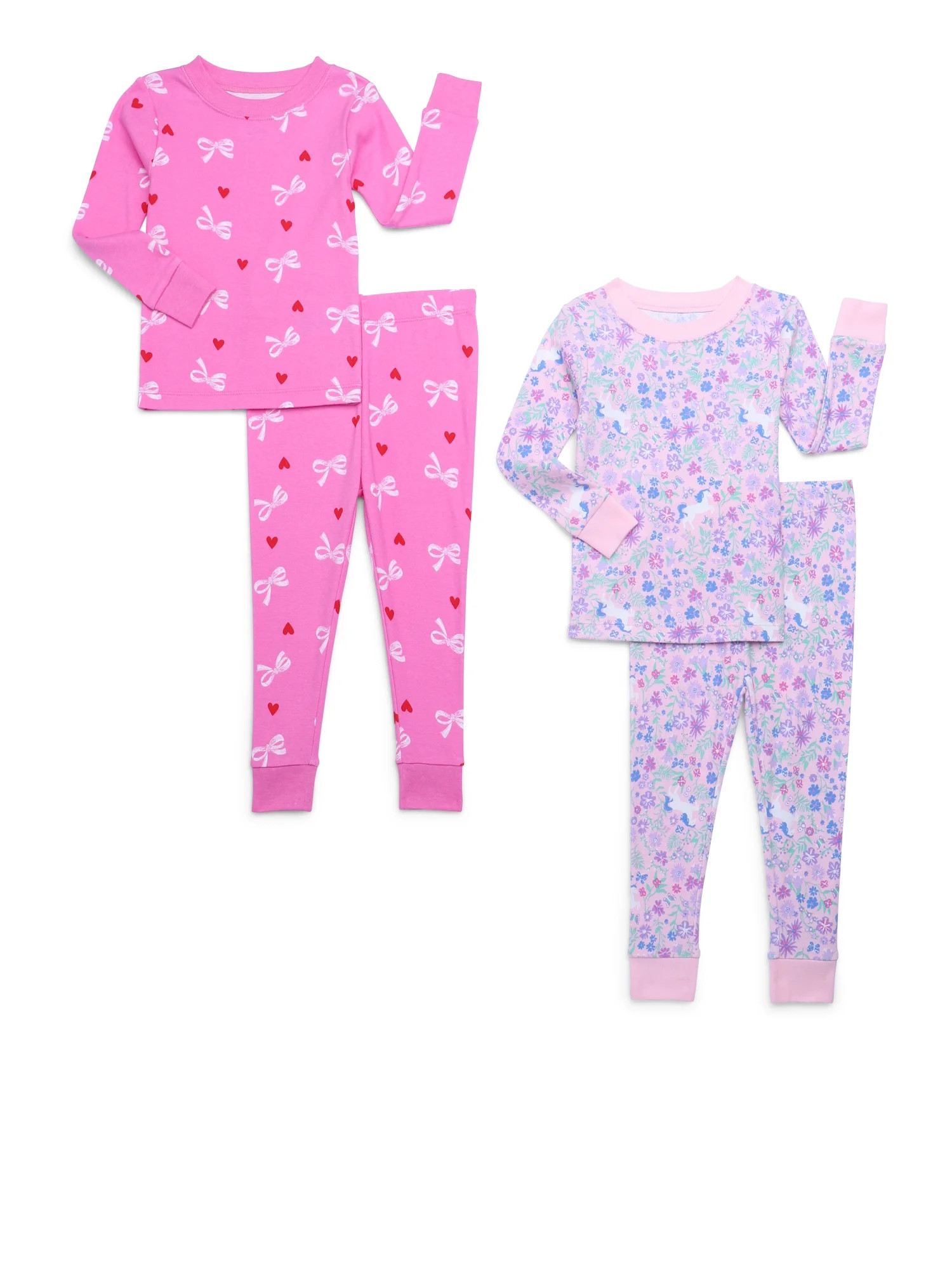 Wonder Nation Toddler Long Sleeve Tight Fit Cotton Pajama Set, 4-Piece, Sizes 12M-5T | Walmart (US)