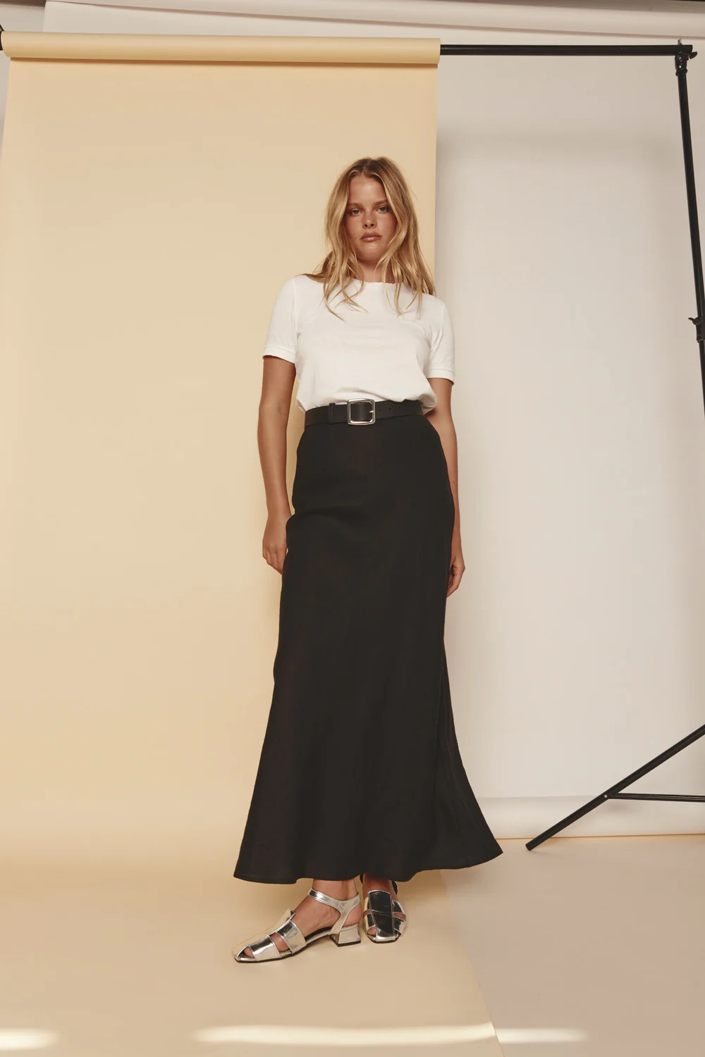 Ena Linen Bias Cut Maxi Skirt Black | VRG Grl