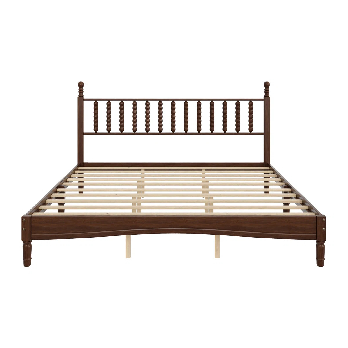 Alvara Retro Wood Platform Bed with Gourd-Shaped Headboard and Wooden Slat Support | Wayfair North America