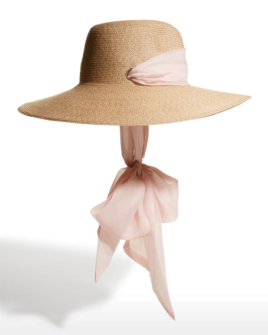 Eugenia Kim Cassidy Packable Straw Hat with Silk Chiffon Scarf | Neiman Marcus