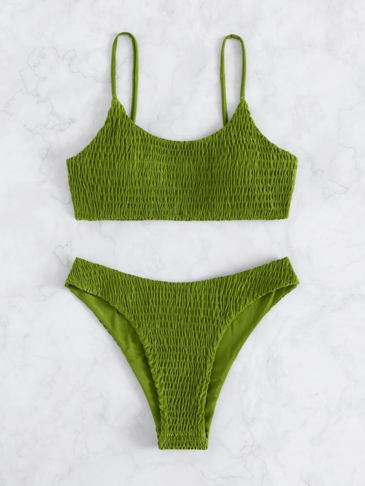 Smocked Low Rise Bikini Swimsuit | SHEIN