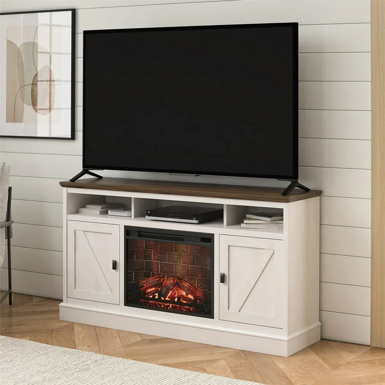 Ameriwood Home Ashton Lane Fireplace TV Stand for TVs up to 65", Magnolia Oak/Columbia Walnut | Walmart (US)