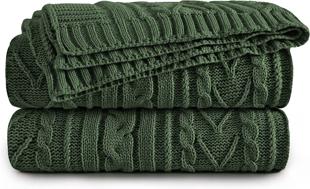 Aormenzy Green Cable Knit Throw Blankets for Couch Bed Sofa, Acrylic Knitted Blanket, Soft Cozy T... | Amazon (US)