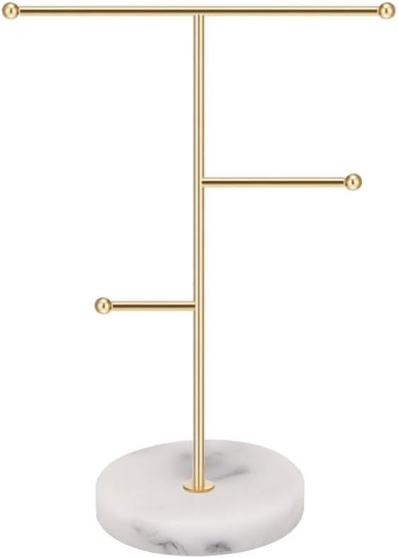 Jewelry Organizer,Solid Marble Gold T-Bar Necklace Display Stand Earrings Holder for Home with Ma... | Amazon (US)