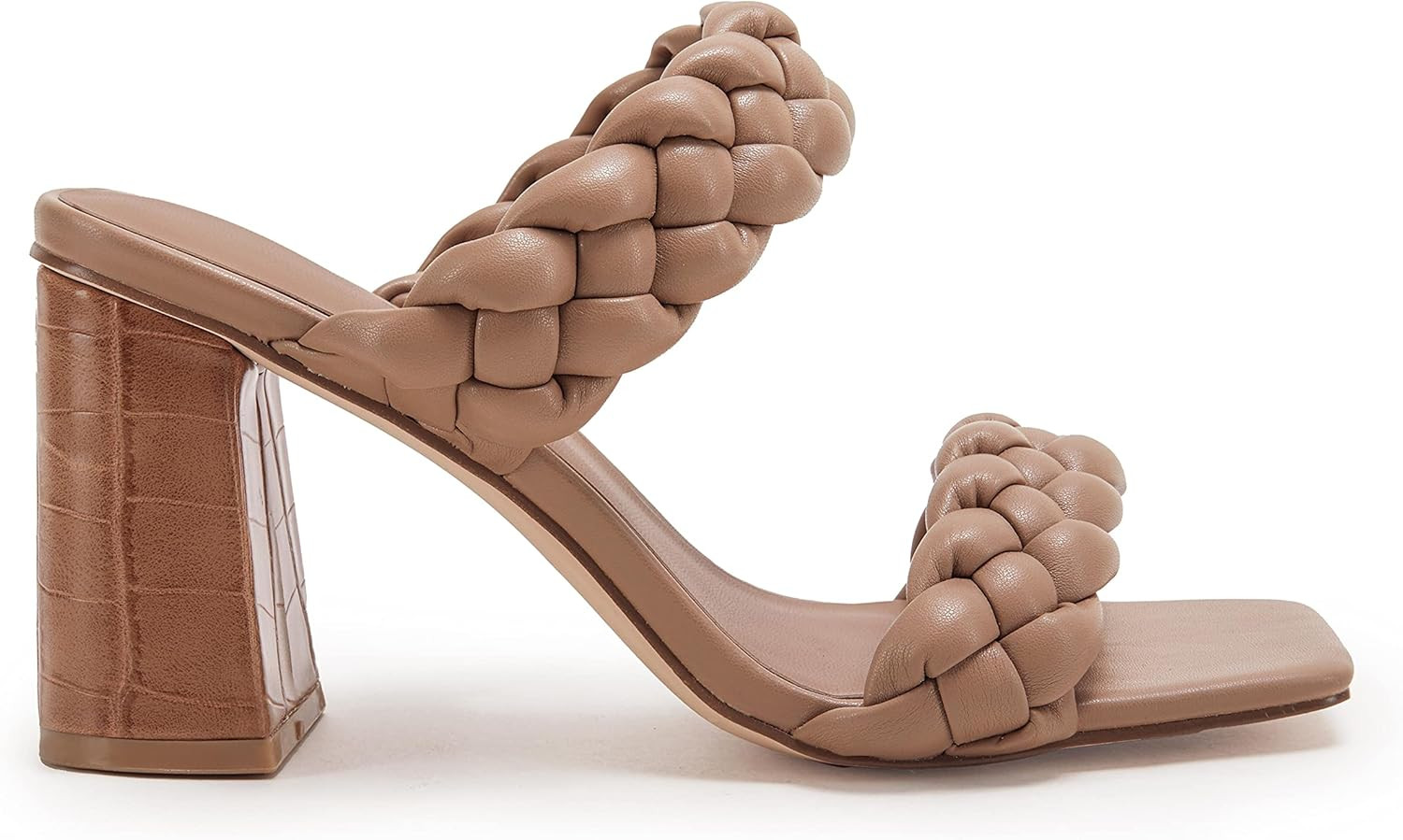 Womens Braided Heeled Sandals Backless Square Open Toe Block Strappy Slip On Slide Shoes | Amazon (US)