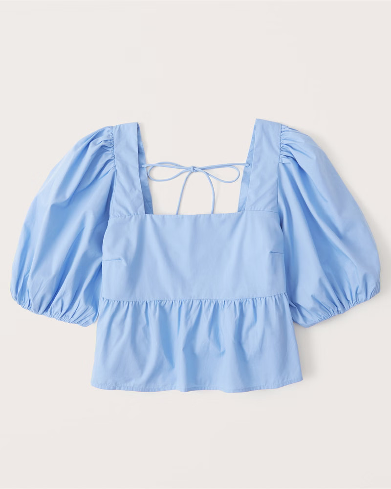 Poplin Puff Sleeve Squareneck Top | Abercrombie & Fitch (US)