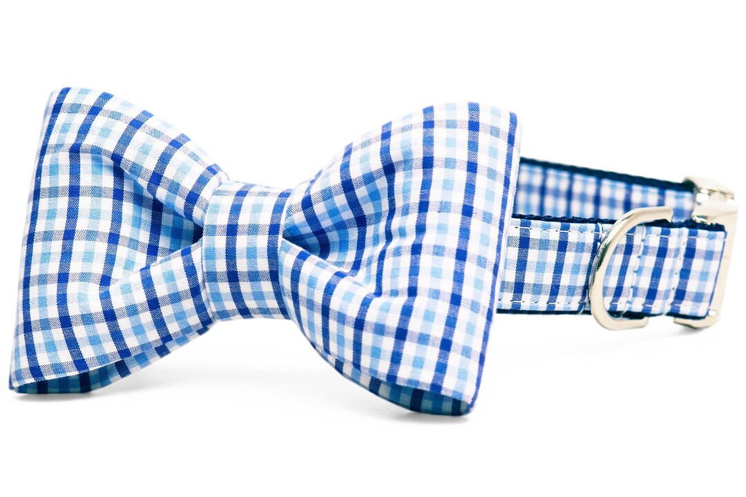 Crew Lala Bennett Blue Gingham Bow Tie Dog Collar - Etsy | Etsy (US)